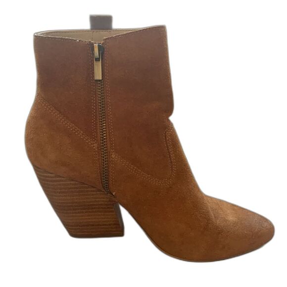 Pelle Moda Booties Brown Suede Ankle Boots Block Heel Womens Size 9 Western Boho - Picture 4 of 12